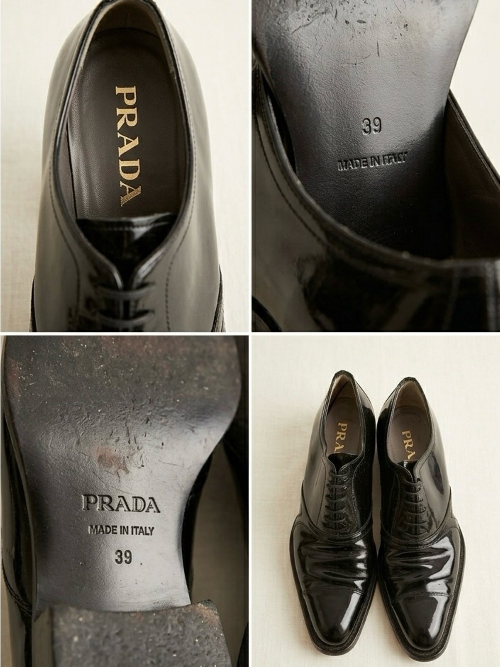 PRADA Black Patent Leather Block Heel Oxfords | IT 39 (US 9) | Authentic - Picture 3 of 4